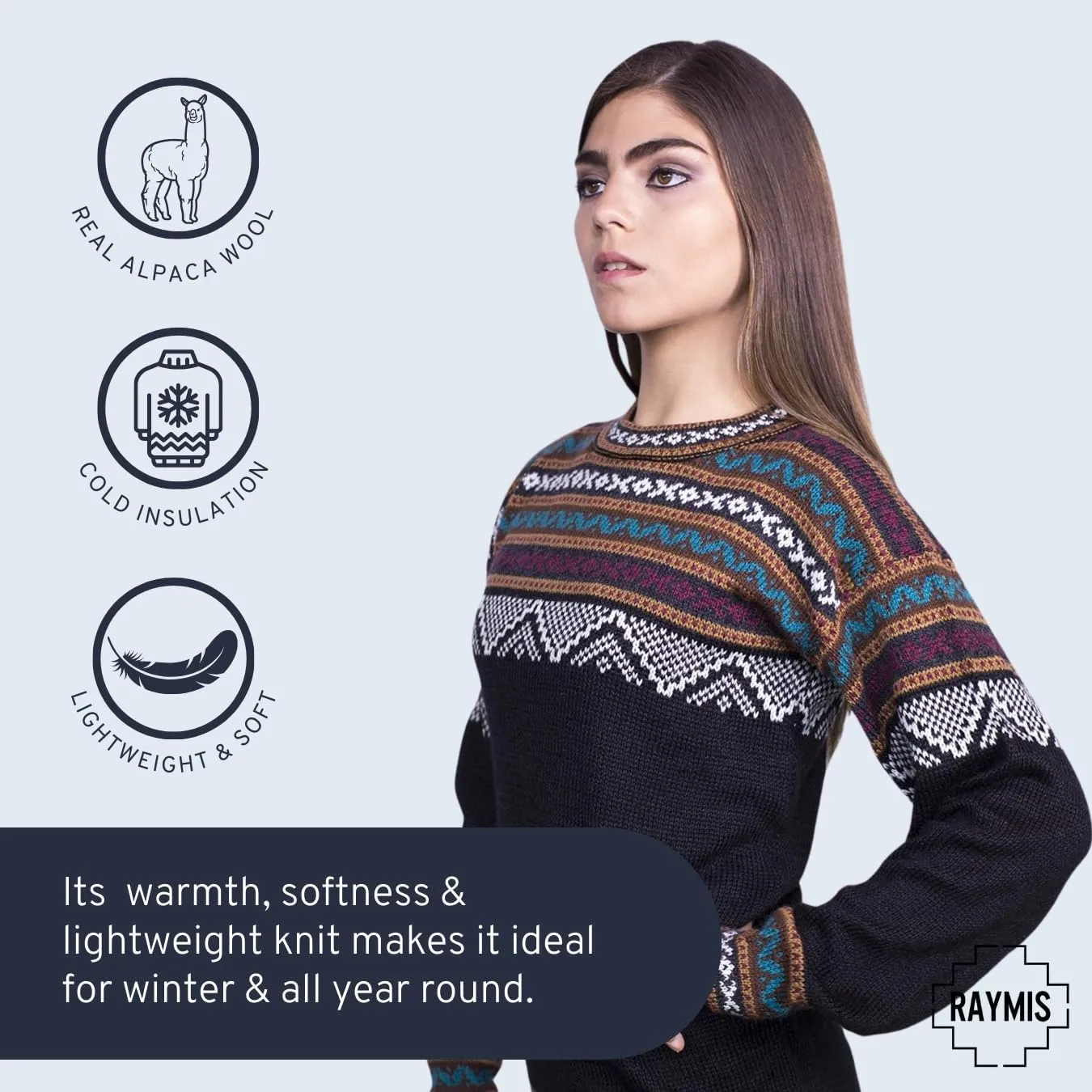 Alpaca Wool Sweater Women | Alpaca Wool Cardigan Women | Warm & Soft Alpaca Sweaters Women | Alpaka Fair Isle Sweater