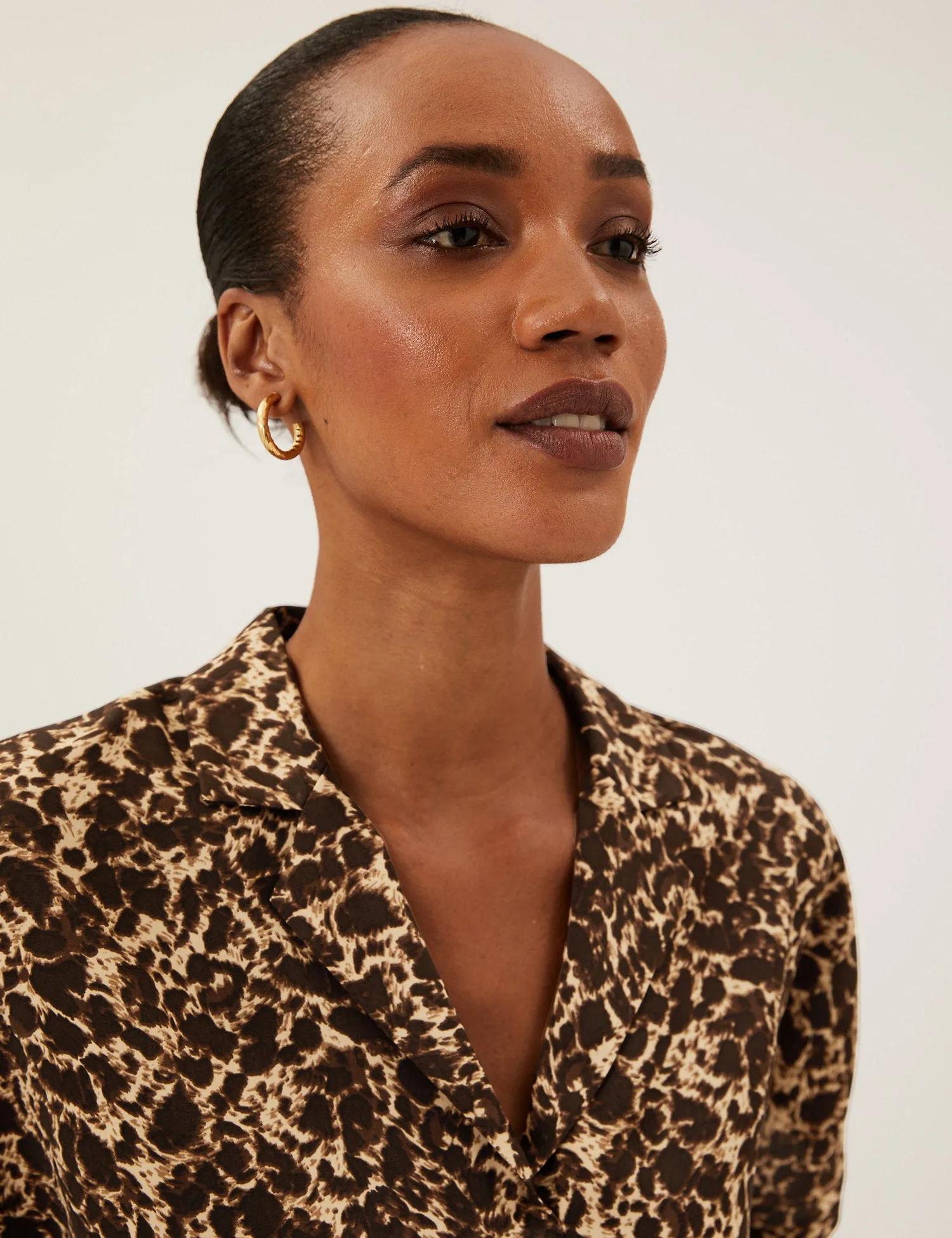 Animal Print Short Sleeve Popover Blouse