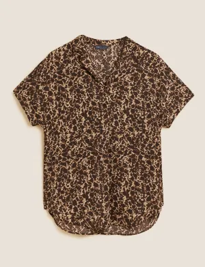 Animal Print Short Sleeve Popover Blouse