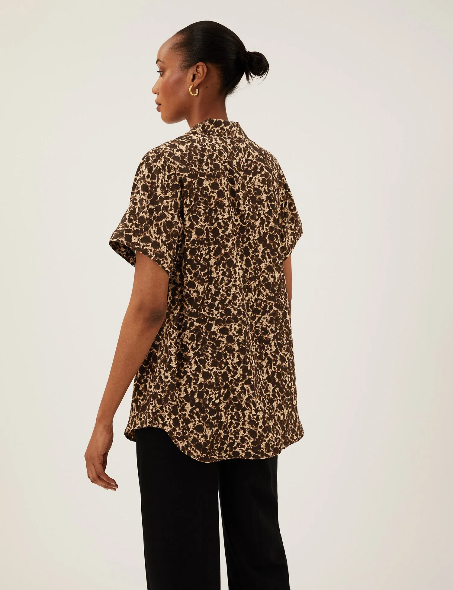 Animal Print Short Sleeve Popover Blouse