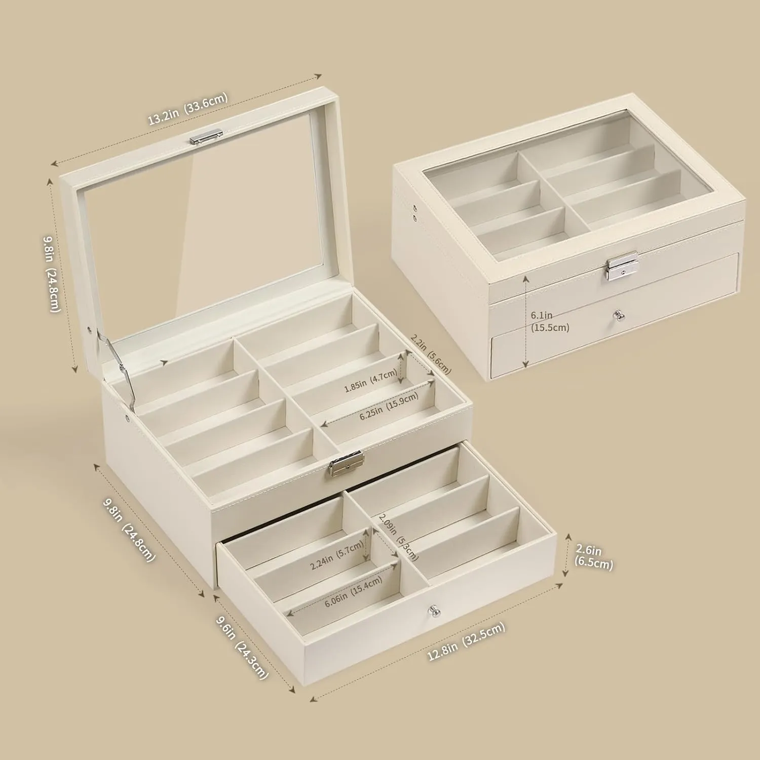 AUTOARK Leather 16 Piece Eyeglasses Storage and Sunglass Glasses Display Drawer Lockable Case Organizer,Beige,MKAW203