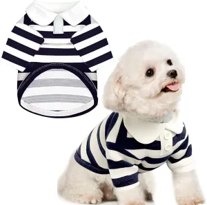 BAEJMJK Cute Dog Shirt Boy Girl Dog Clothes Striped Collared Polo T-Shirt for Small Medium Dogs Cats Soft Breathable Pet Puppy Outfits(Navy Blue,Large)