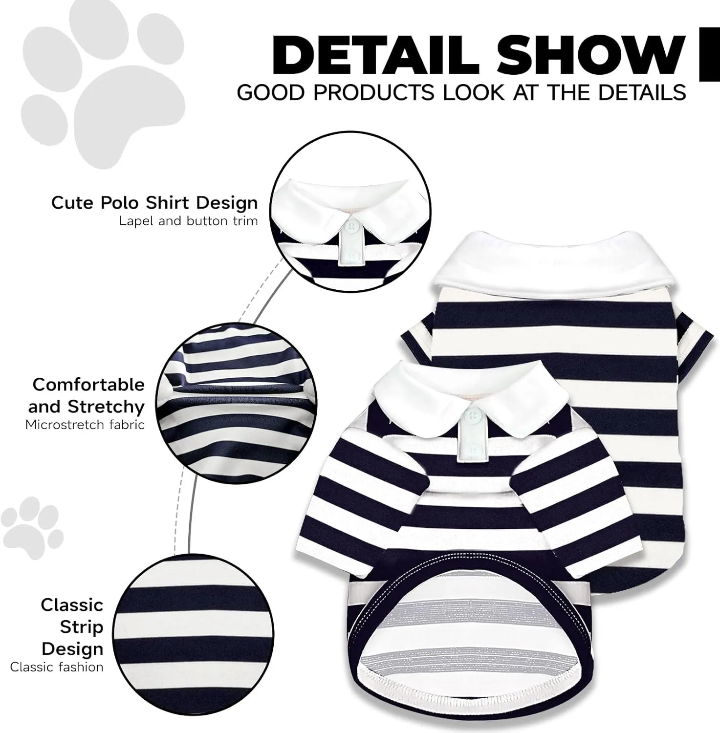 BAEJMJK Cute Dog Shirt Boy Girl Dog Clothes Striped Collared Polo T-Shirt for Small Medium Dogs Cats Soft Breathable Pet Puppy Outfits(Navy Blue,Large)