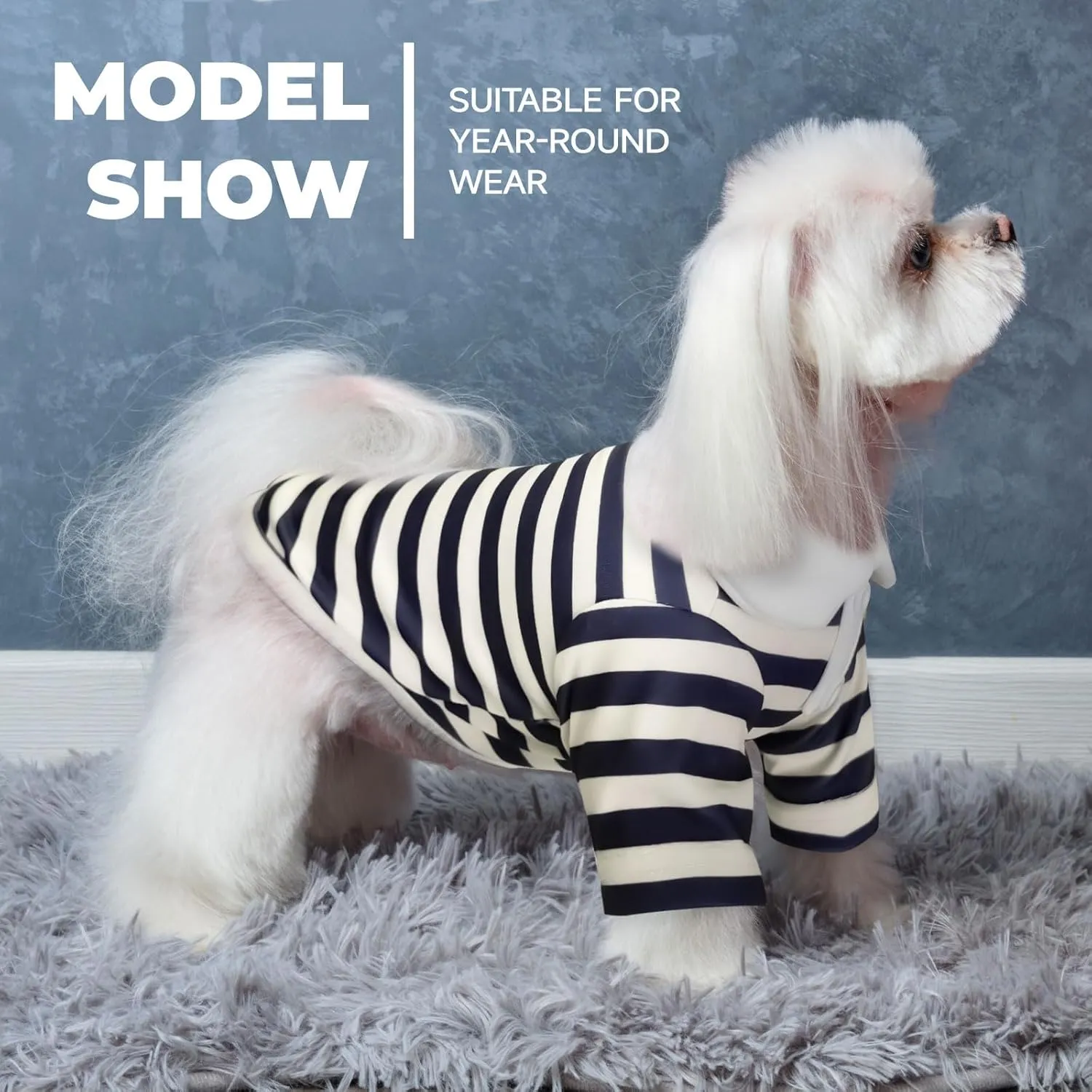 BAEJMJK Cute Dog Shirt Boy Girl Dog Clothes Striped Collared Polo T-Shirt for Small Medium Dogs Cats Soft Breathable Pet Puppy Outfits(Navy Blue,Medium)