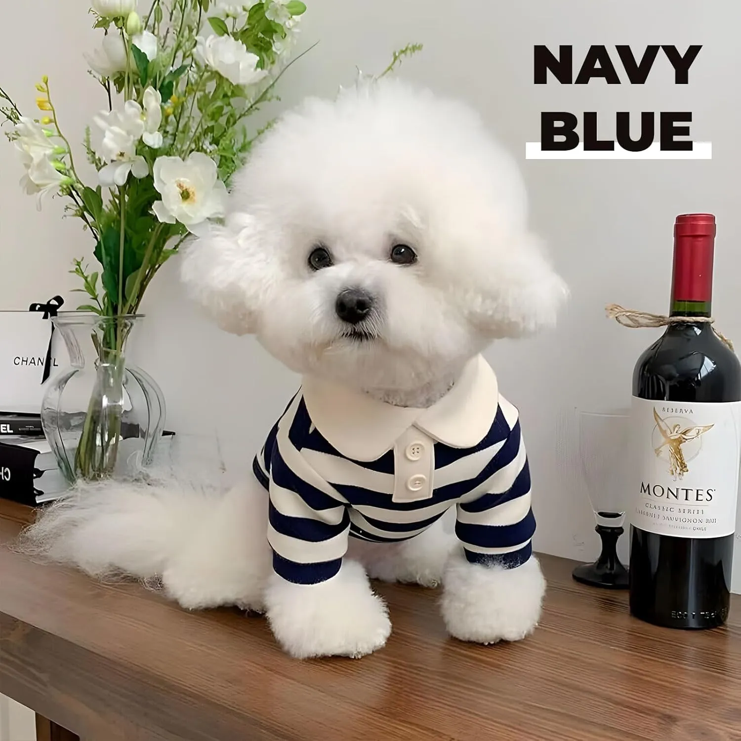 BAEJMJK Cute Dog Shirt Boy Girl Dog Clothes Striped Collared Polo T-Shirt for Small Medium Dogs Cats Soft Breathable Pet Puppy Outfits(Navy Blue,Medium)