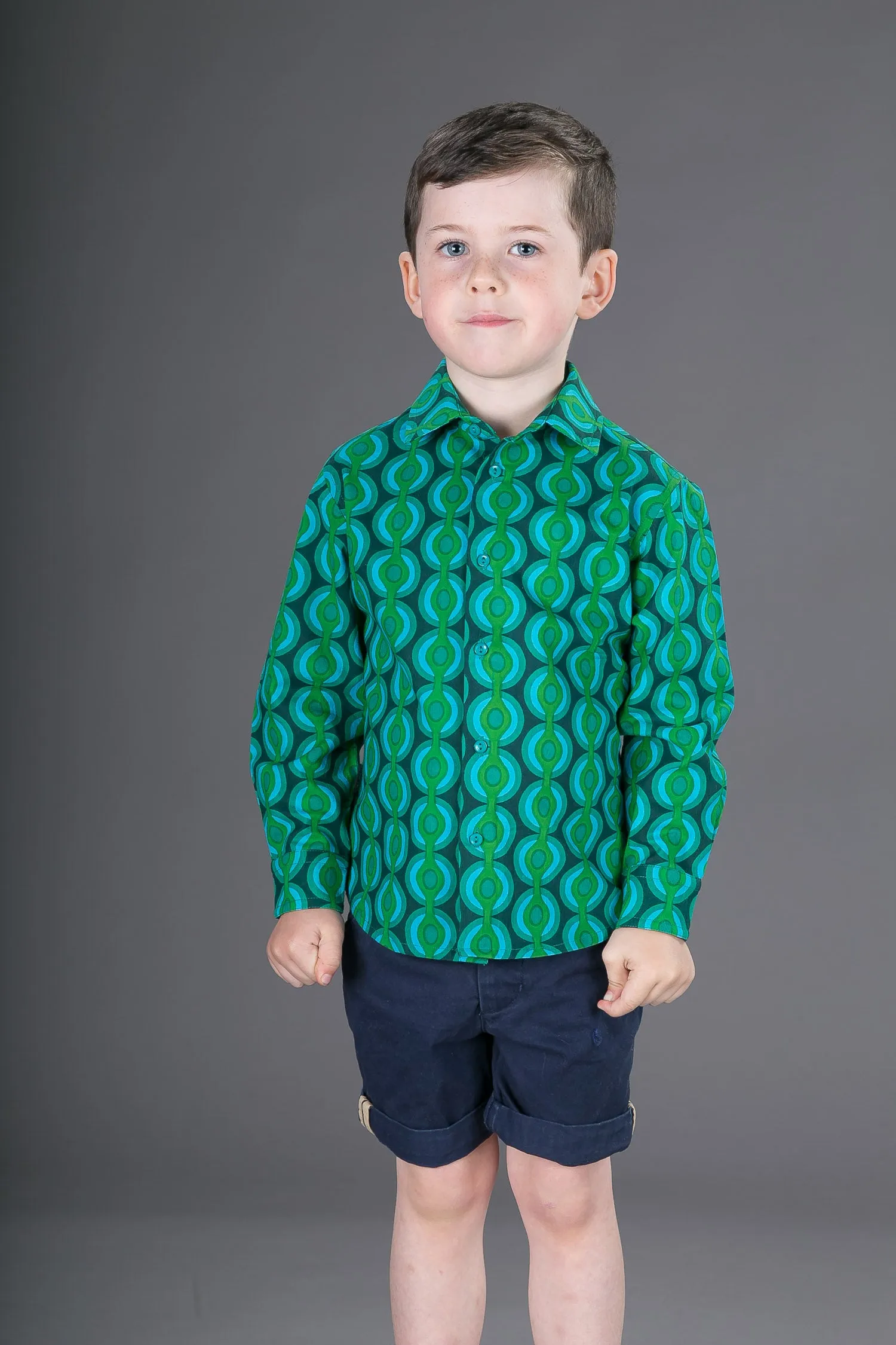 Boys Cotton Green Long Sleeve Shirt