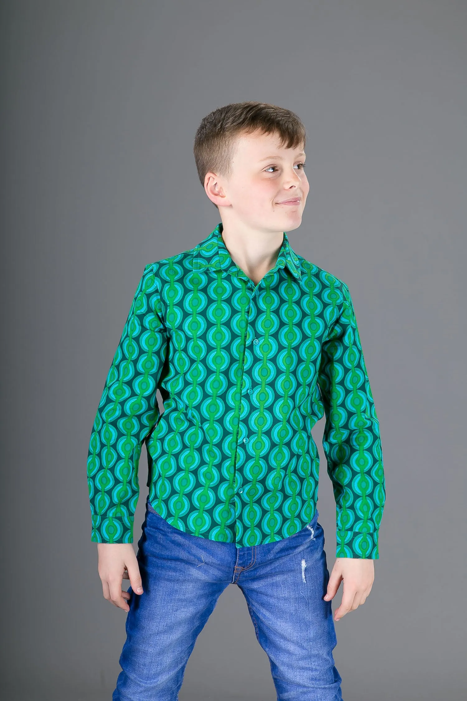 Boys Cotton Green Long Sleeve Shirt