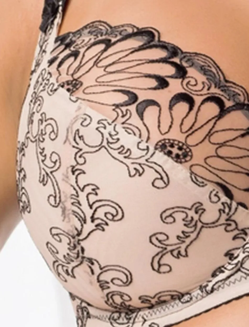 Bras and Honey Tattoo Underwire Bras Sizes 30-38 | Beige & Black Full Cup Lace Bras | Beige Floral Lace Bras