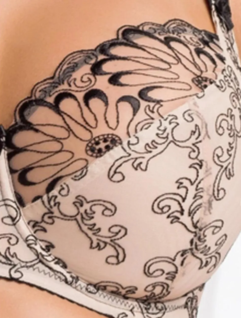 Bras and Honey Tattoo Underwire Bras Sizes 30-38 | Beige & Black Full Cup Lace Bras | Beige Floral Lace Bras