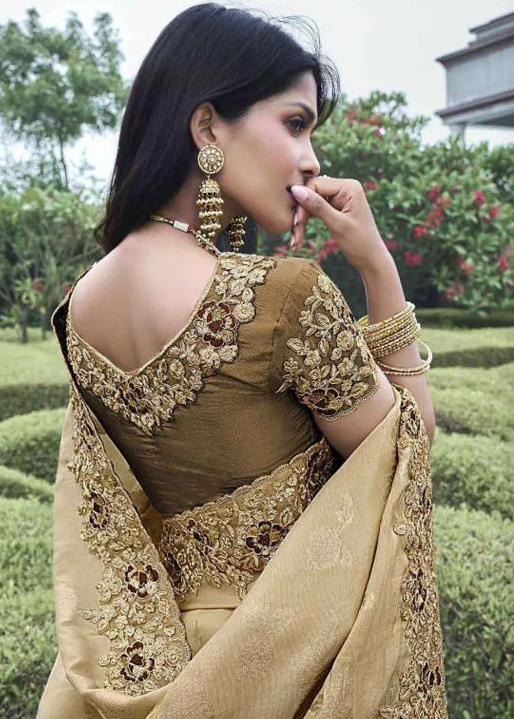 Brown Viscose Silk Embroidered Designer Wedding Saree