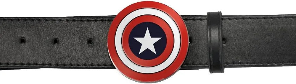 Buckle-Down Women's Marvel Comics, Captain America Shield Enamel, Black Vegan Leather Belt