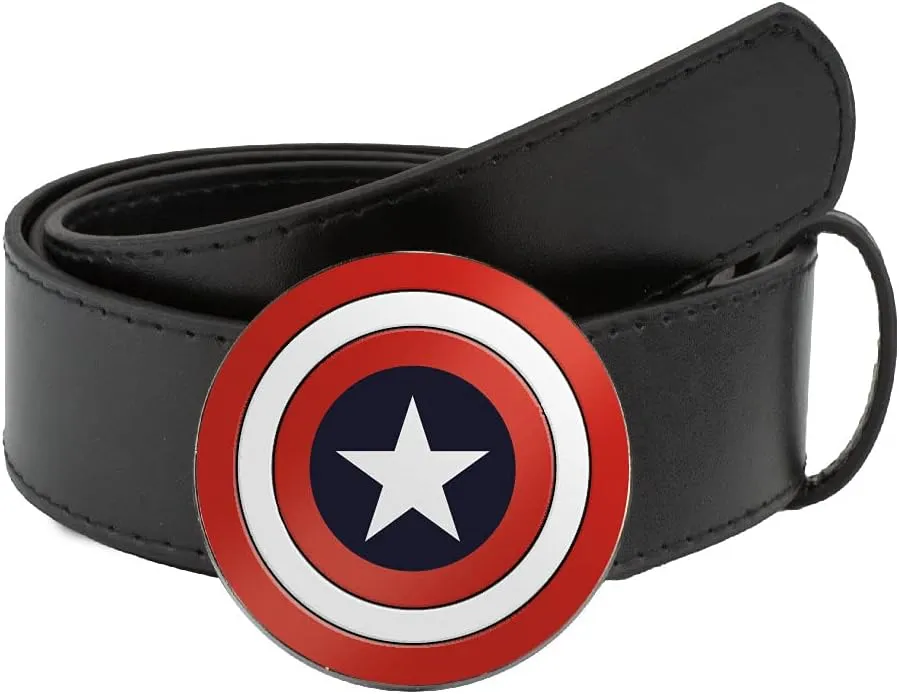 Buckle-Down Women's Marvel Comics, Captain America Shield Enamel, Black Vegan Leather Belt