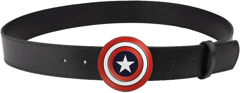 Buckle-Down Women's Marvel Comics, Captain America Shield Enamel, Black Vegan Leather Belt