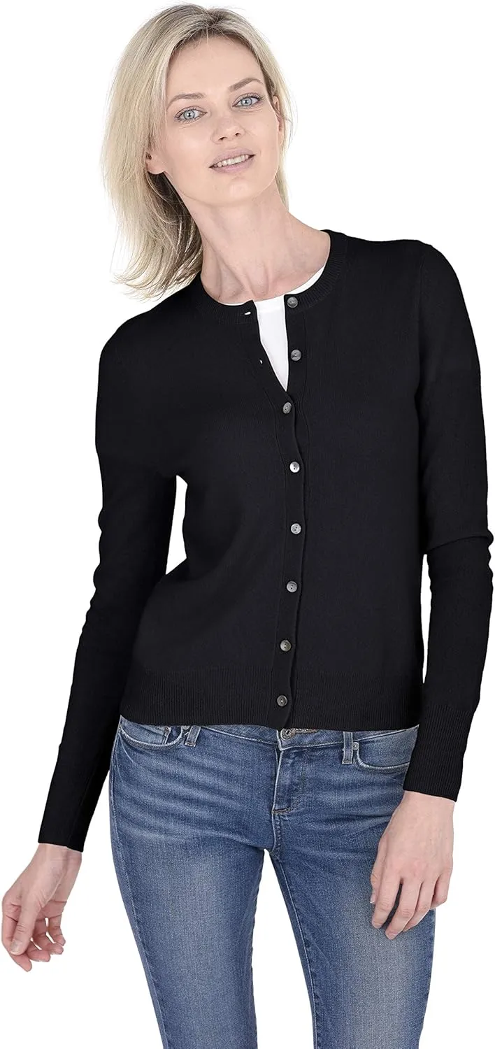 Cashmeren Crewneck Cardigan Sweater 100% Cashmere Button Front Long Sleeve Pullover for Women