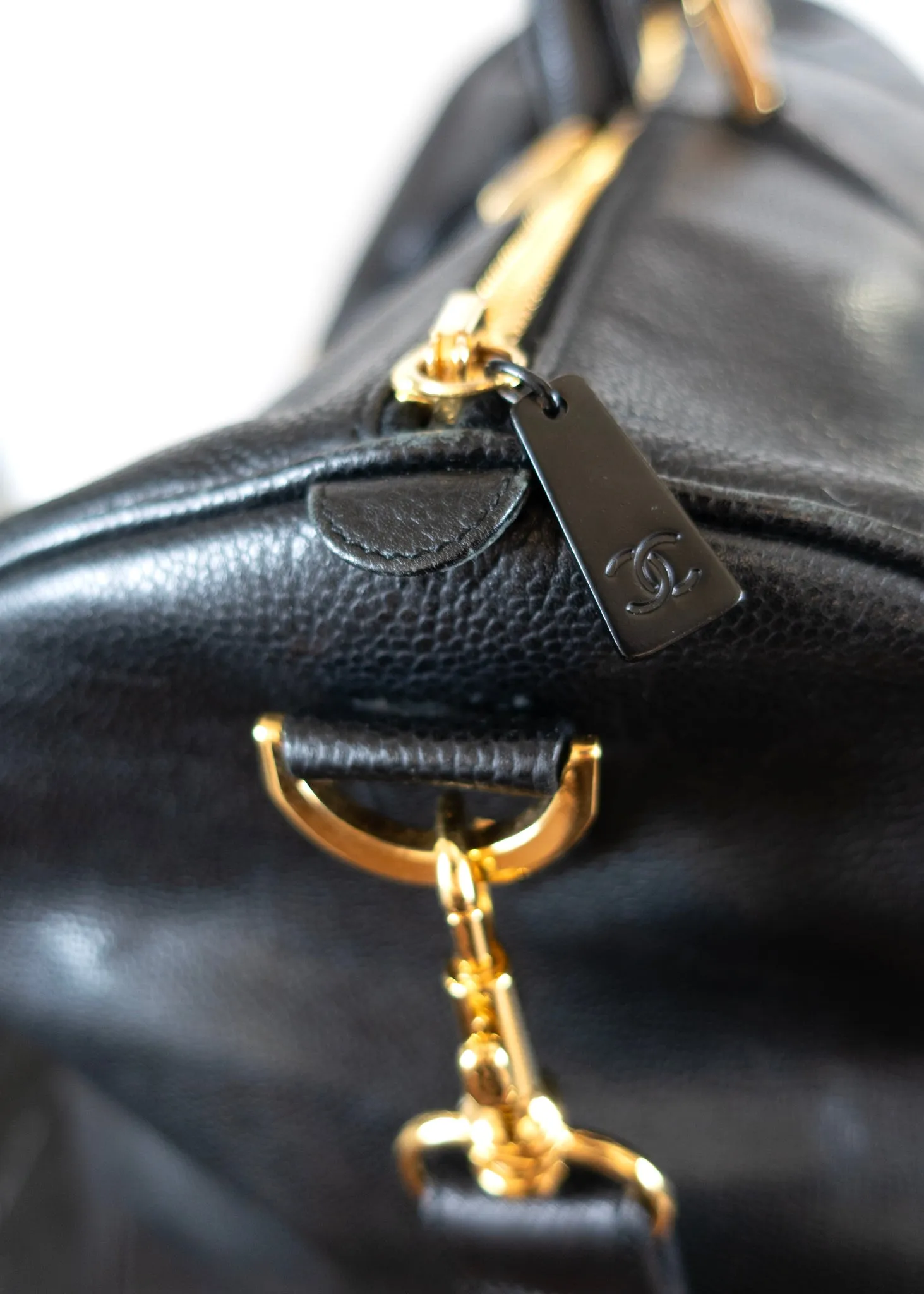 Chanel Boston Black CC Logo Caviar Leather Boston Bag   Strap
