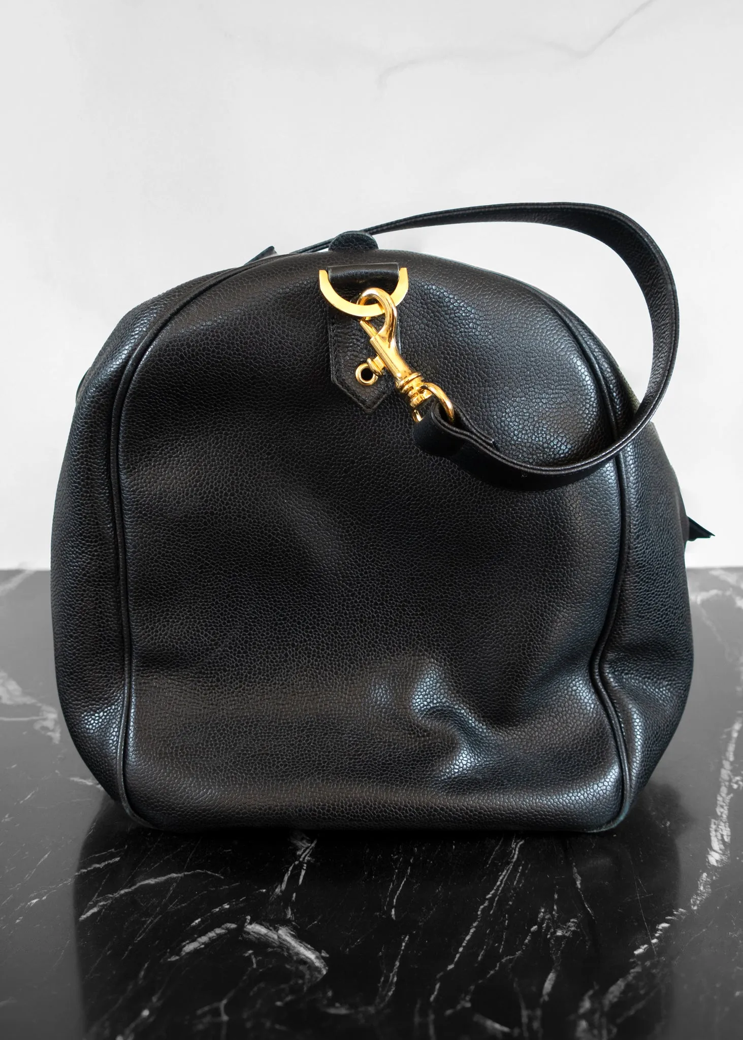 Chanel Boston Black CC Logo Caviar Leather Boston Bag   Strap