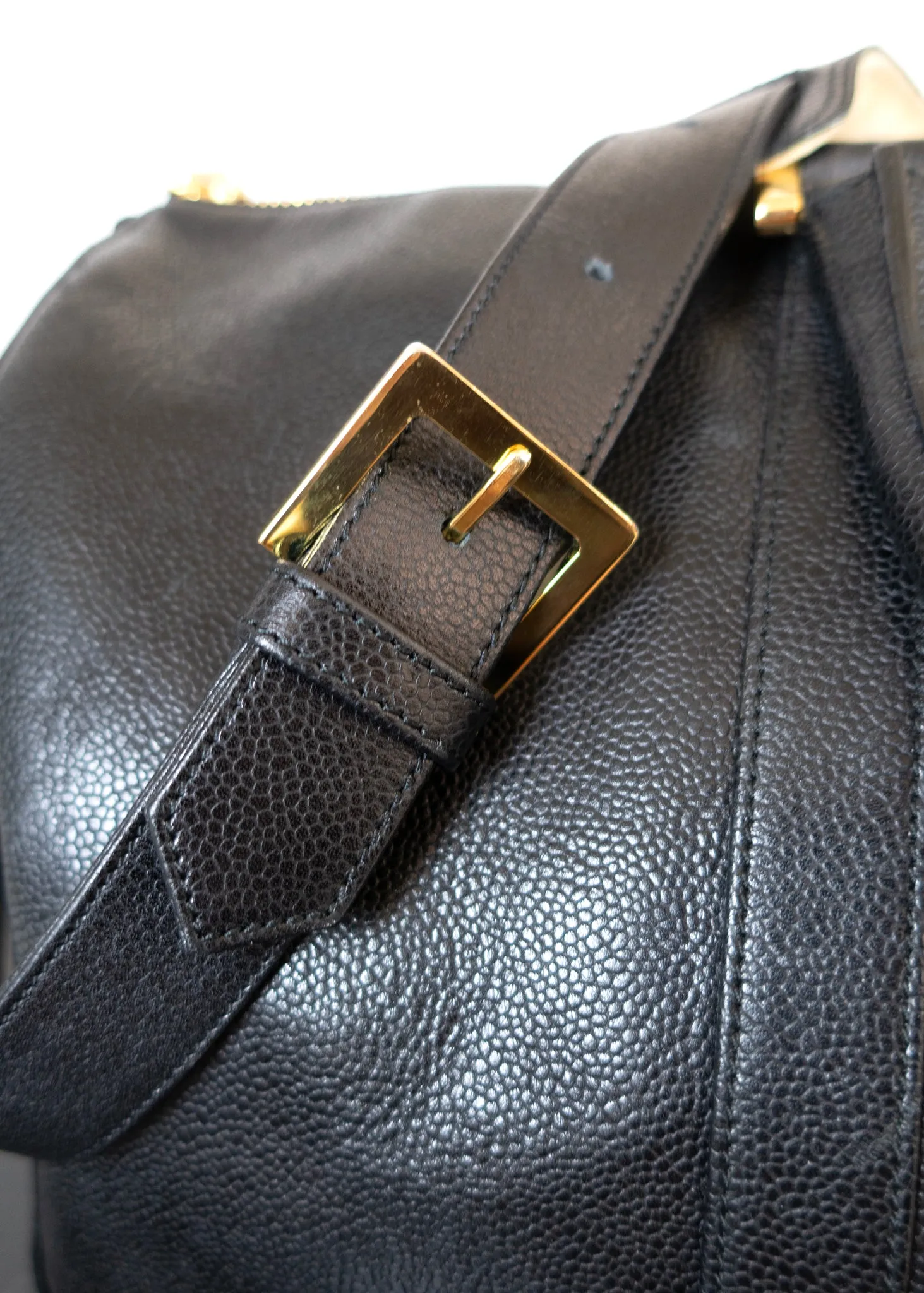 Chanel Boston Black CC Logo Caviar Leather Boston Bag   Strap
