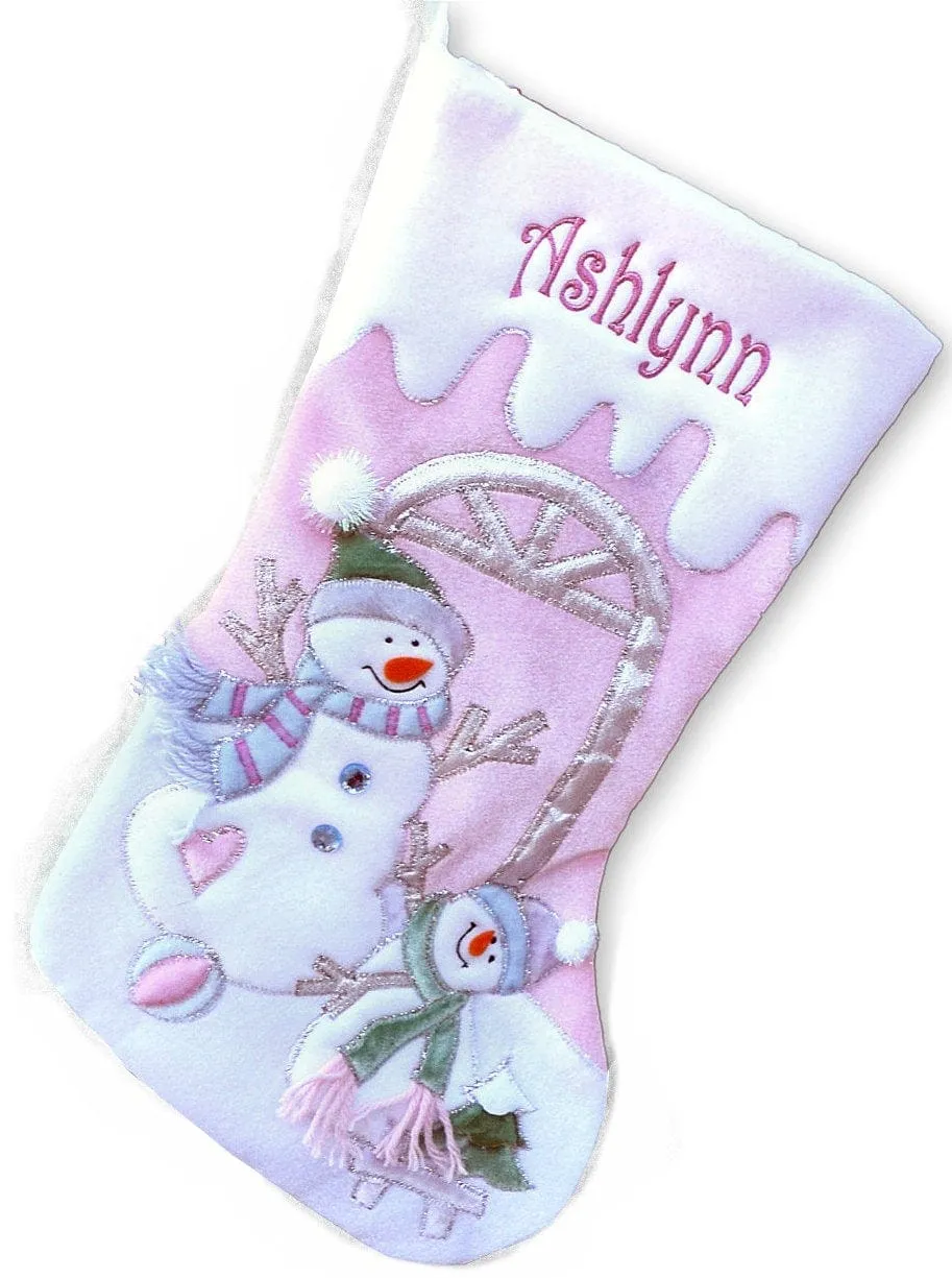 Children's Large Christmas Snowman Personalized stocking with Melting Ice Cuff