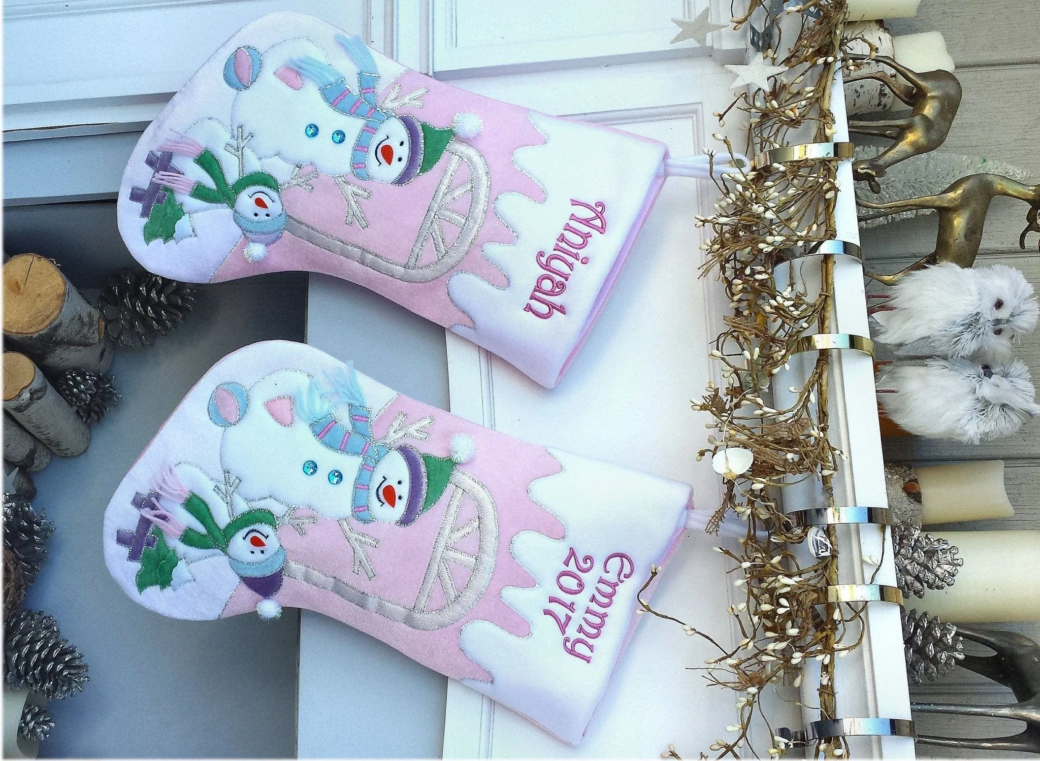 Children's Large Christmas Snowman Personalized stocking with Melting Ice Cuff