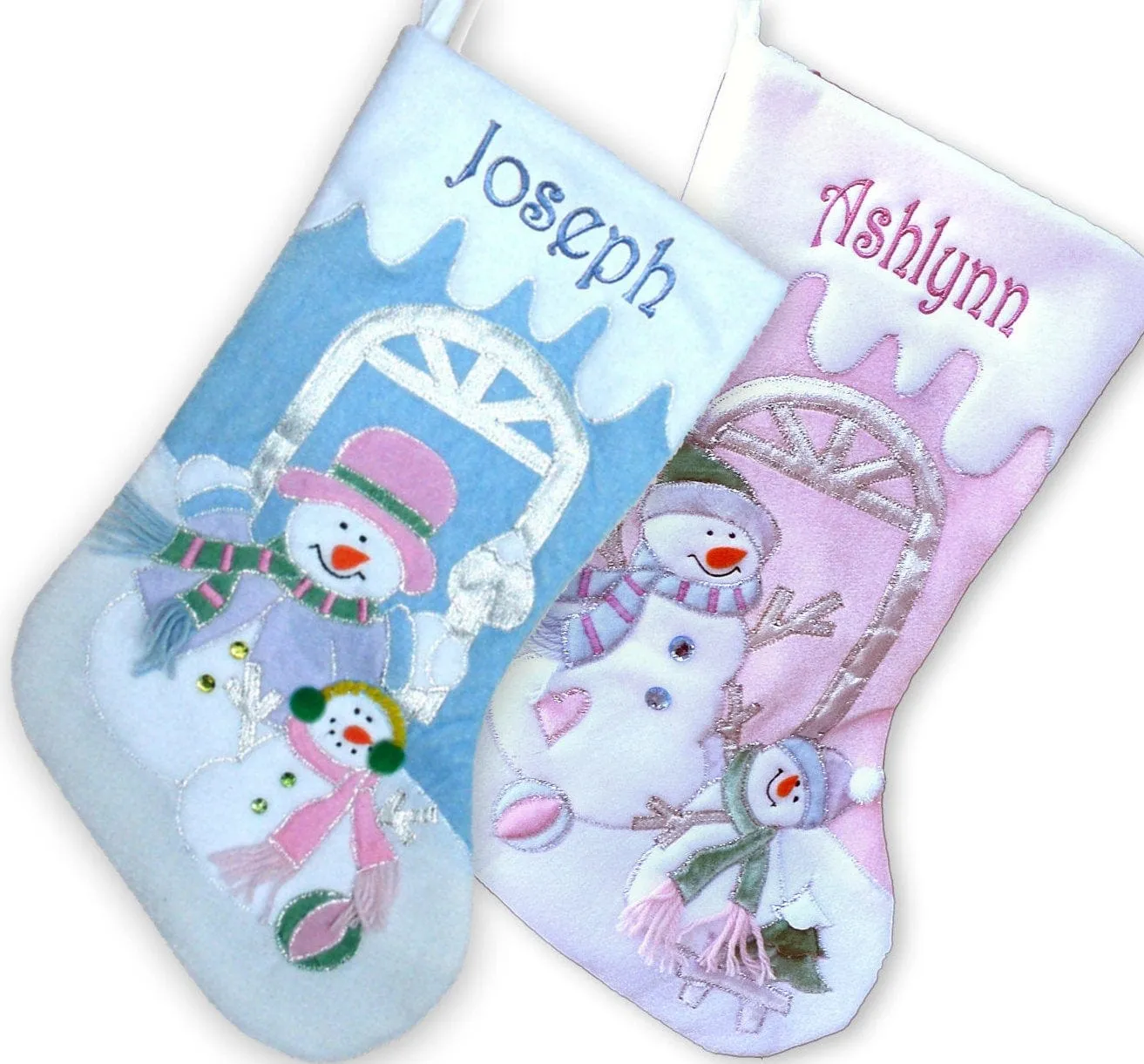 Children's Large Christmas Snowman Personalized stocking with Melting Ice Cuff