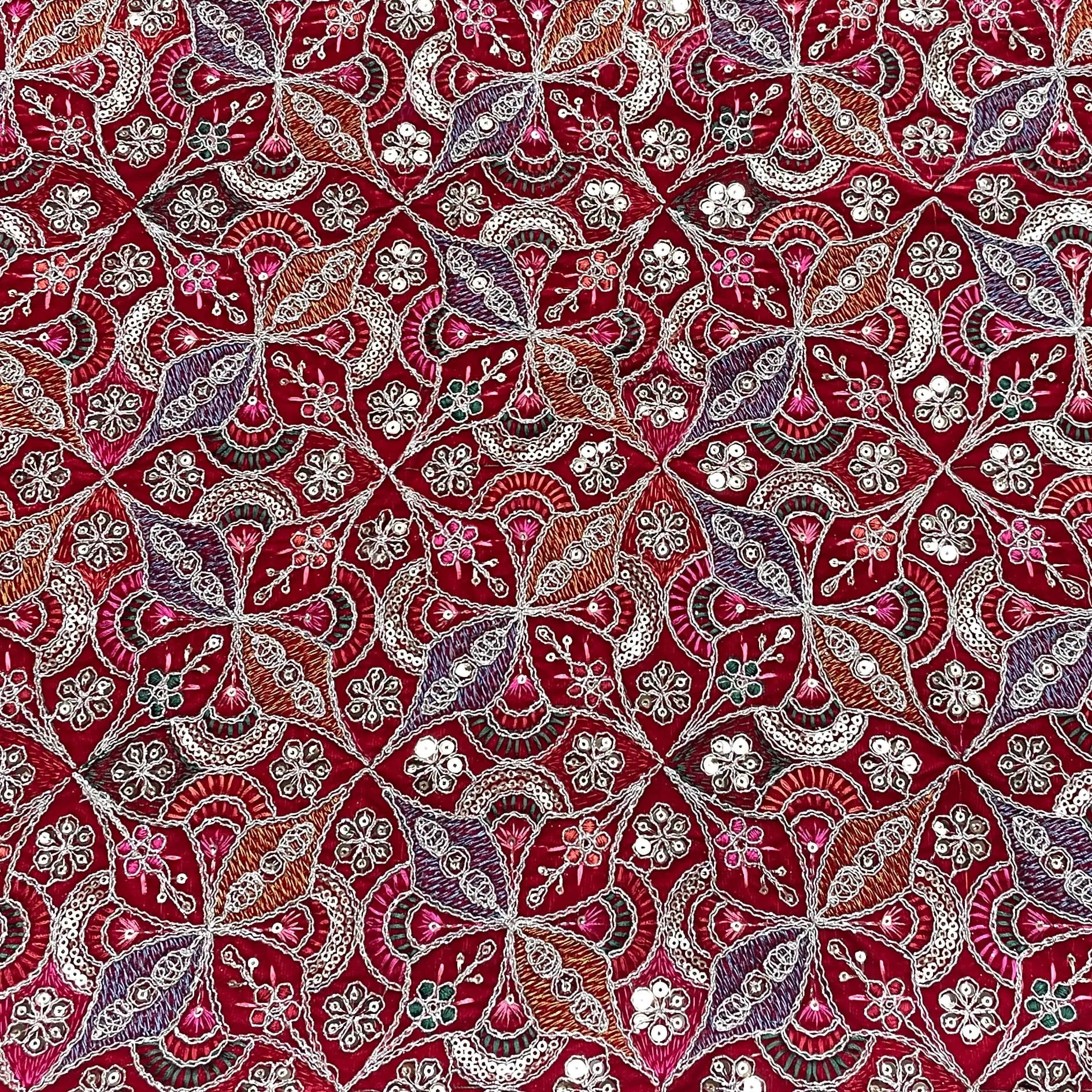 Classic Red Traditional Sequins Embroidery Velvet Fabric