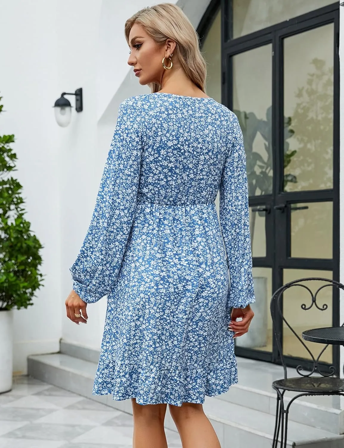Coolmee Women's Maternity Short Sleeve Ruffle Dress V Neck Summer Casual Smocked Flowy Midi Dress for Baby Shower Photoshoot