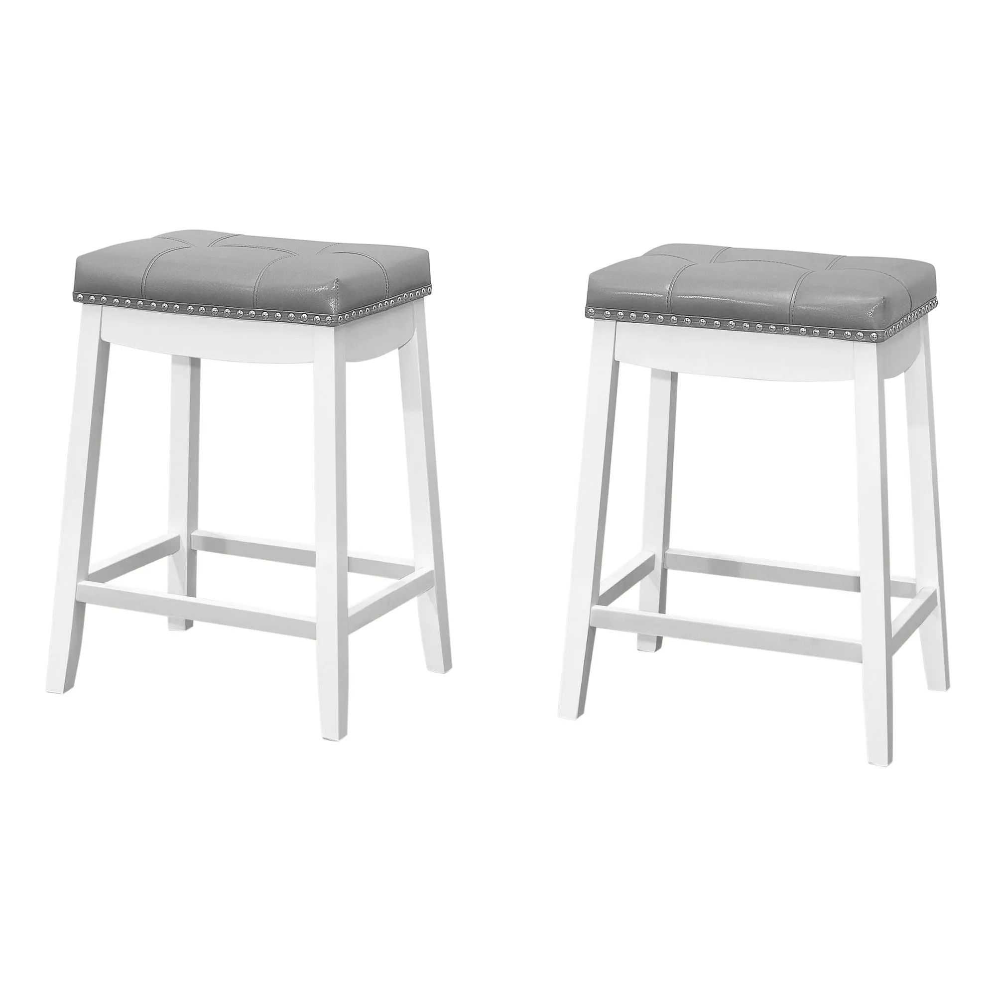 Counter-Height Stool / 24"H / Grey Leather-Look / White - Set of 2
