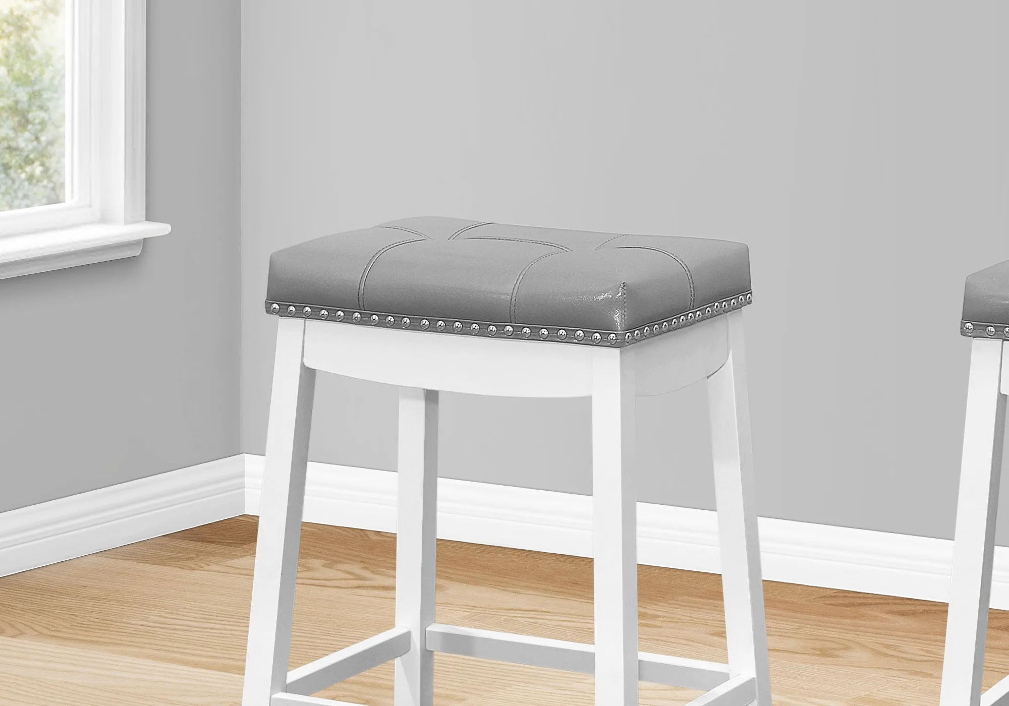Counter-Height Stool / 24"H / Grey Leather-Look / White - Set of 2
