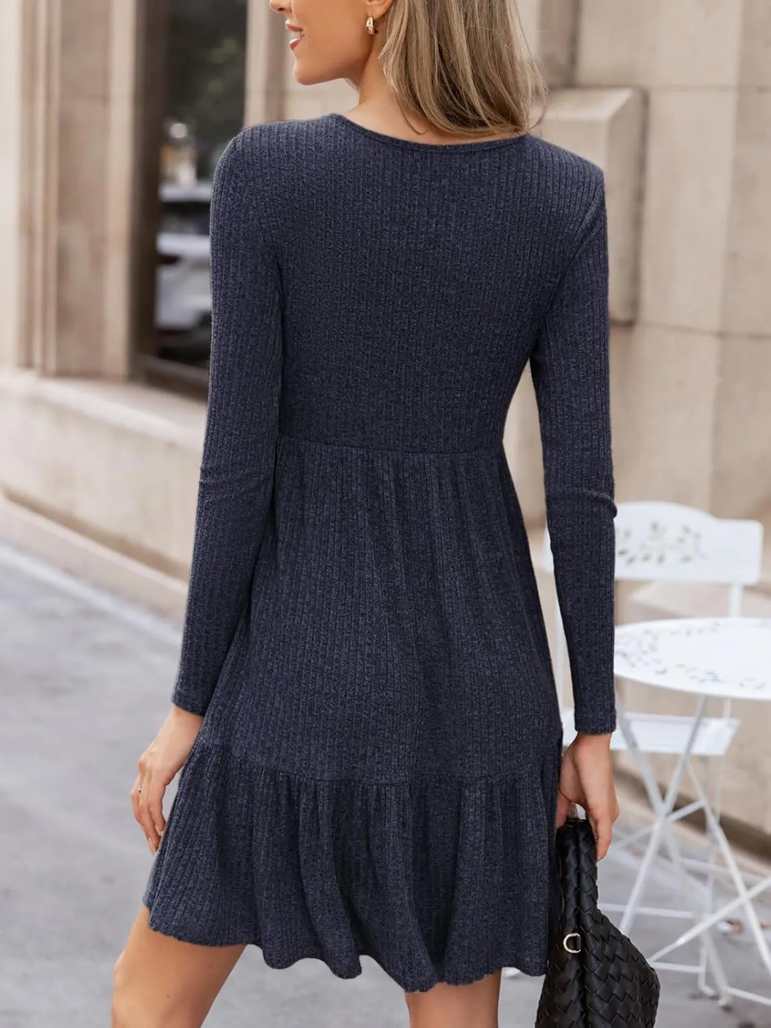 CUPSHE Fall Dress for Women 2025 Casual Round Neck Long Sleeve Knit Ruffled Fitted A Line Mini Spring Sweater Dress