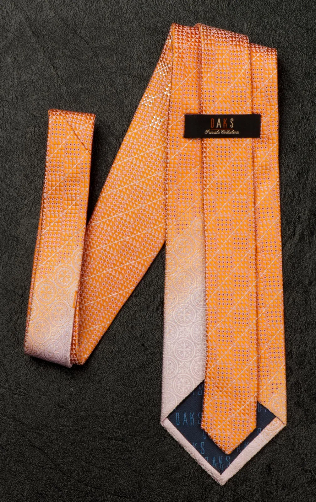 Daks Silk Neck Tie With Rhinestones Orange & White Checked With Silver Sparkles