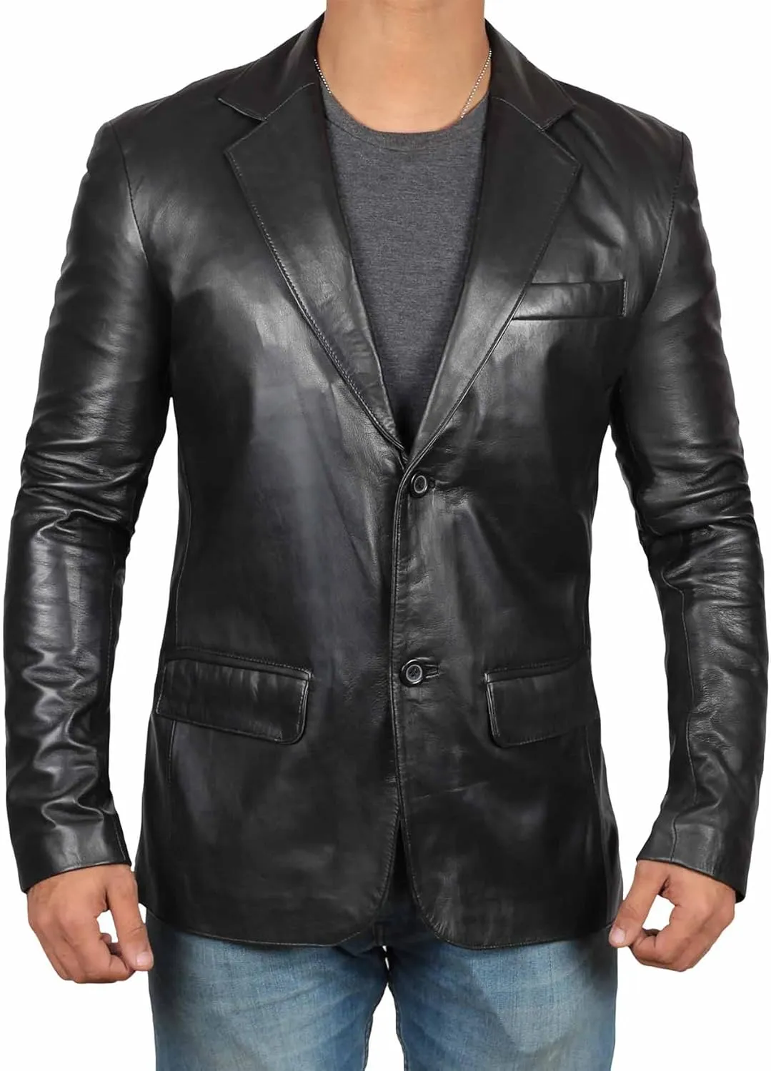 fjackets Leather Blazer for Men - Black & Brown Real Lambskin Casual Men's Leather Jacket Coats