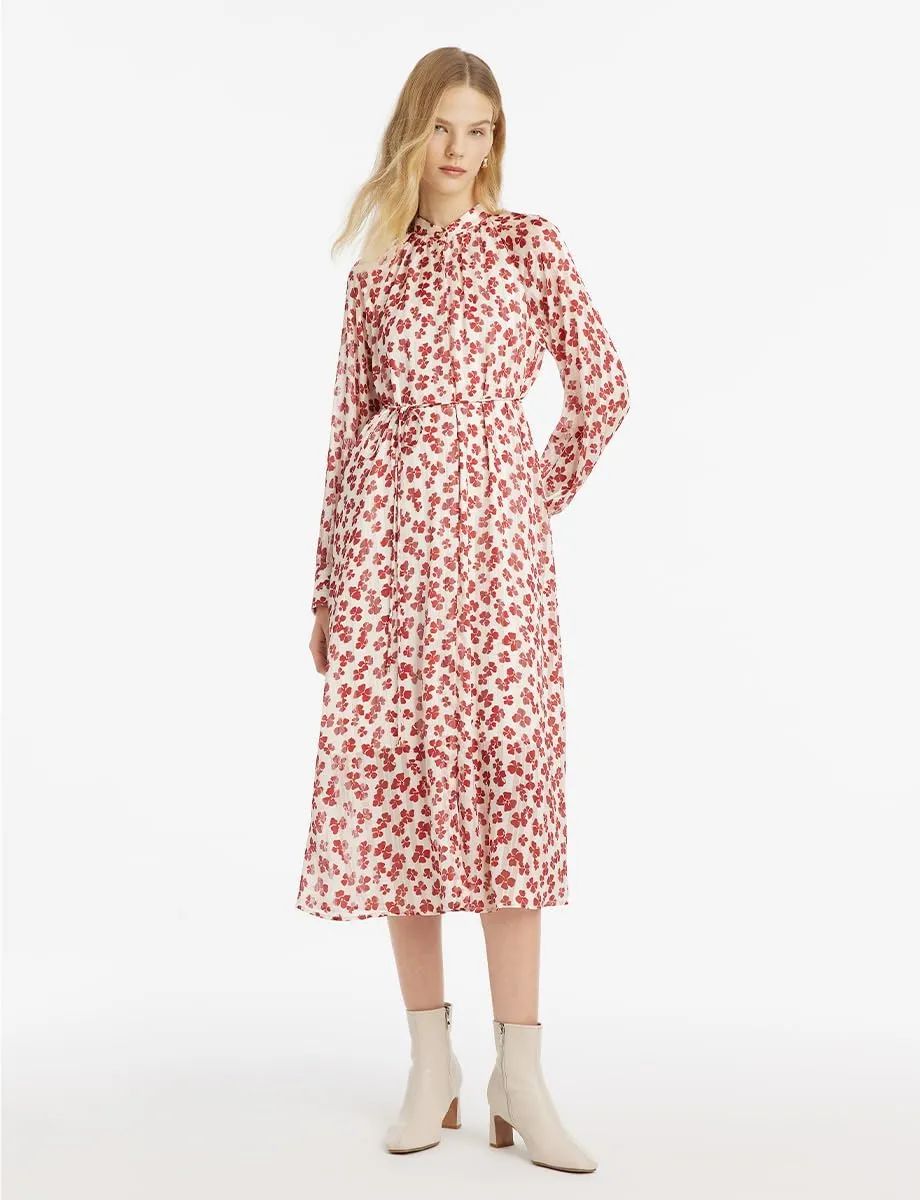 Floral Dress for Women 3/4 Sleeve Casual Midi Dress with Gathered Wasit for Teacher, Work, Wedding Guest, Cocktail