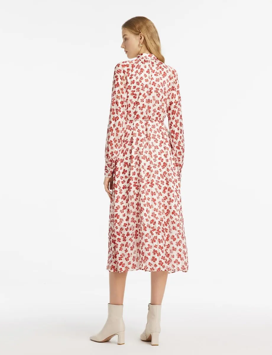 Floral Dress for Women 3/4 Sleeve Casual Midi Dress with Gathered Wasit for Teacher, Work, Wedding Guest, Cocktail