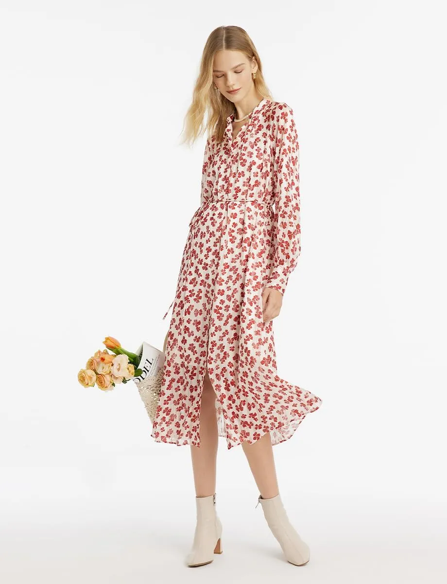 Floral Dress for Women 3/4 Sleeve Casual Midi Dress with Gathered Wasit for Teacher, Work, Wedding Guest, Cocktail