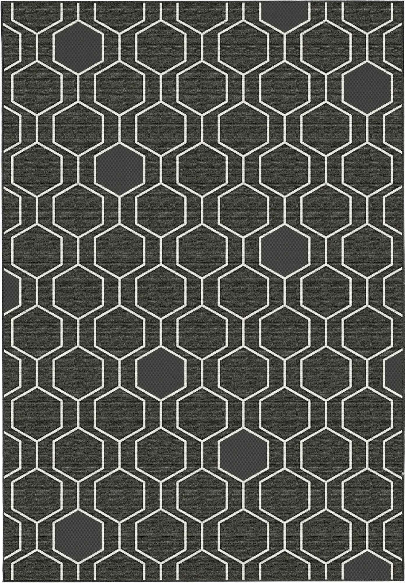 Black and Cream Hexagon Trellis Pattern Area Rug – 120 x 170 cm