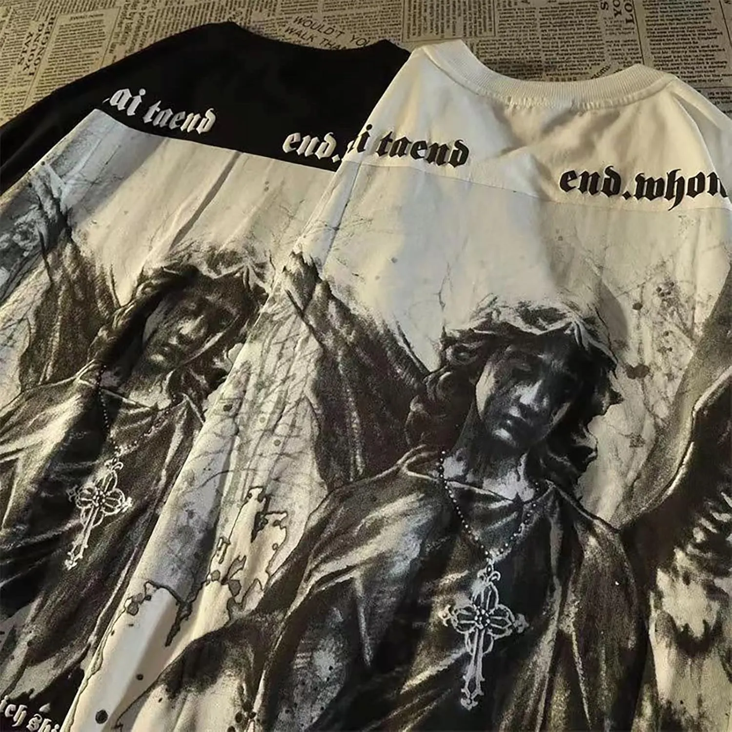 Gothic Casual Loose Oversized T-Shirt Harajuku Street Trend Men and Women Personalized Print Rock Animation Punk