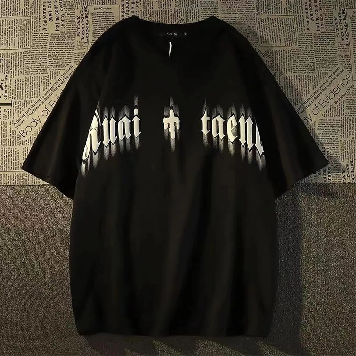 Gothic Casual Loose Oversized T-Shirt Harajuku Street Trend Men and Women Personalized Print Rock Animation Punk