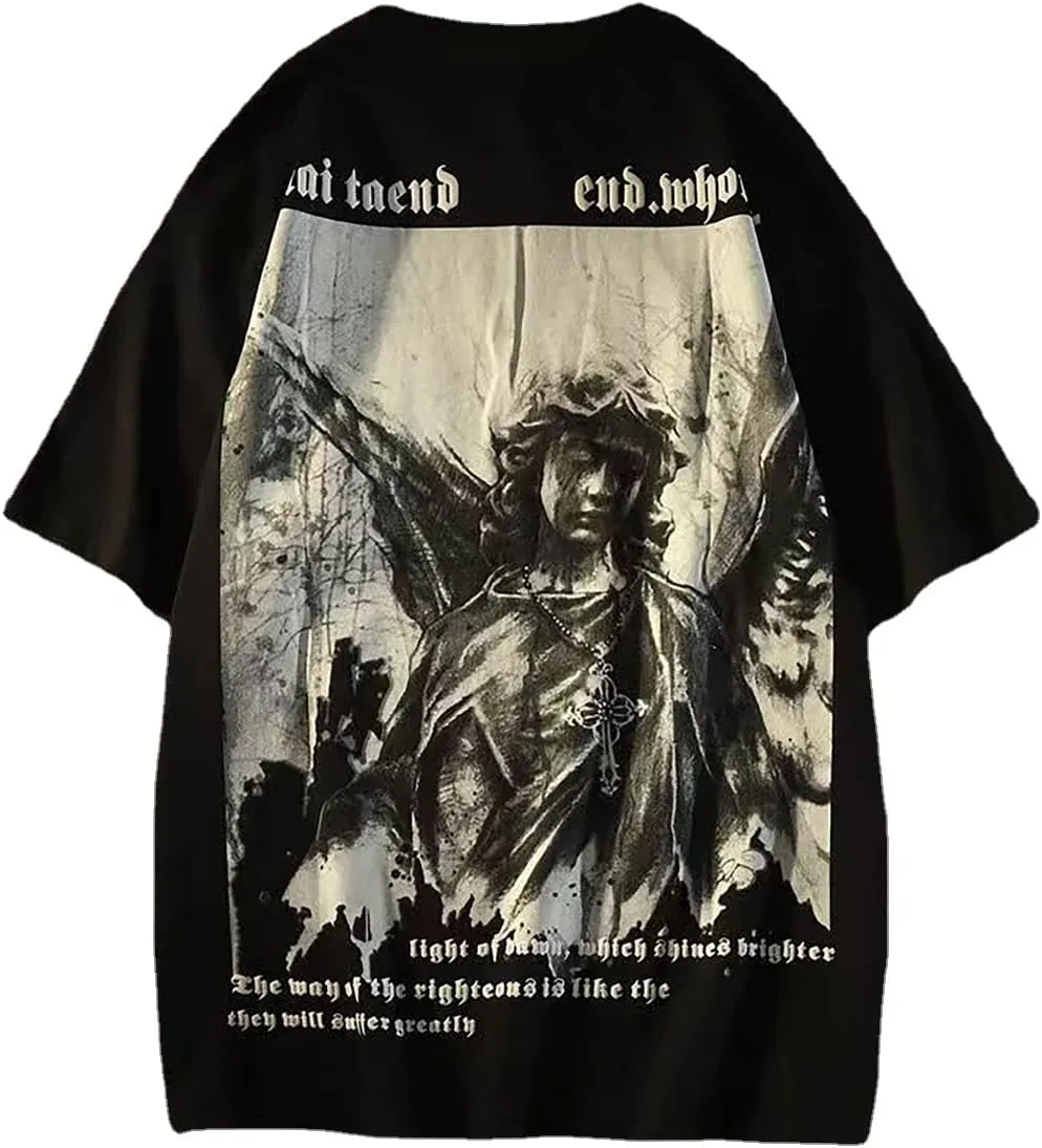 Gothic Casual Loose Oversized T-Shirt Harajuku Street Trend Men and Women Personalized Print Rock Animation Punk