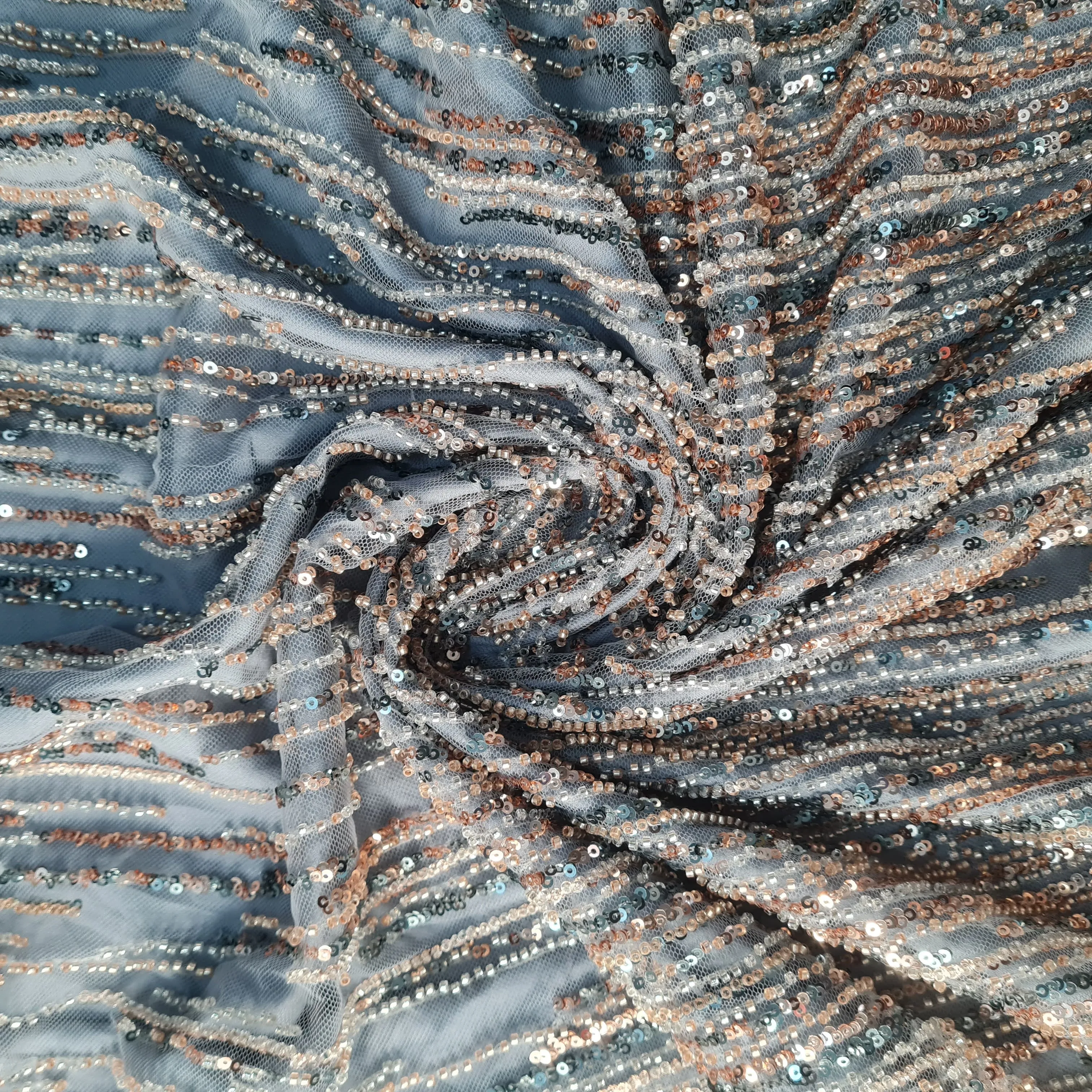 Grey Cut Dana Embroidery Net Fabric 17850
