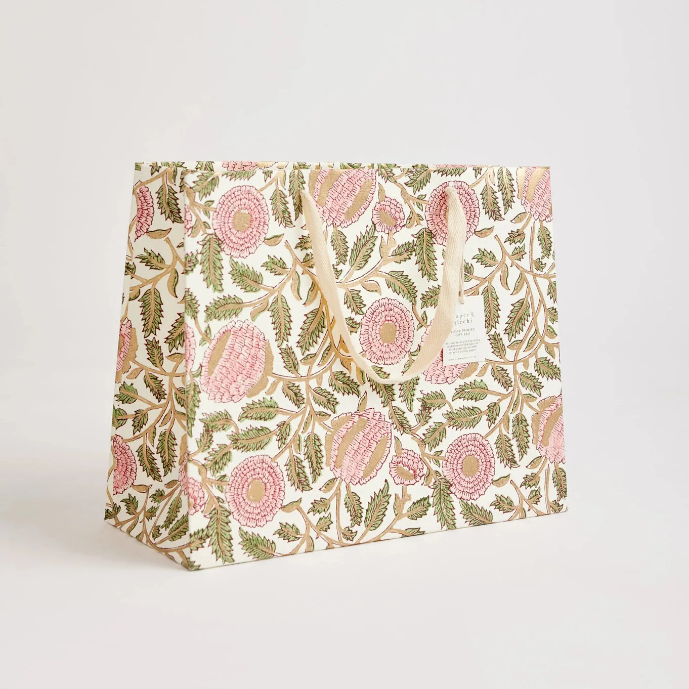 Hand Block Printed Gift Bags Blush - Large