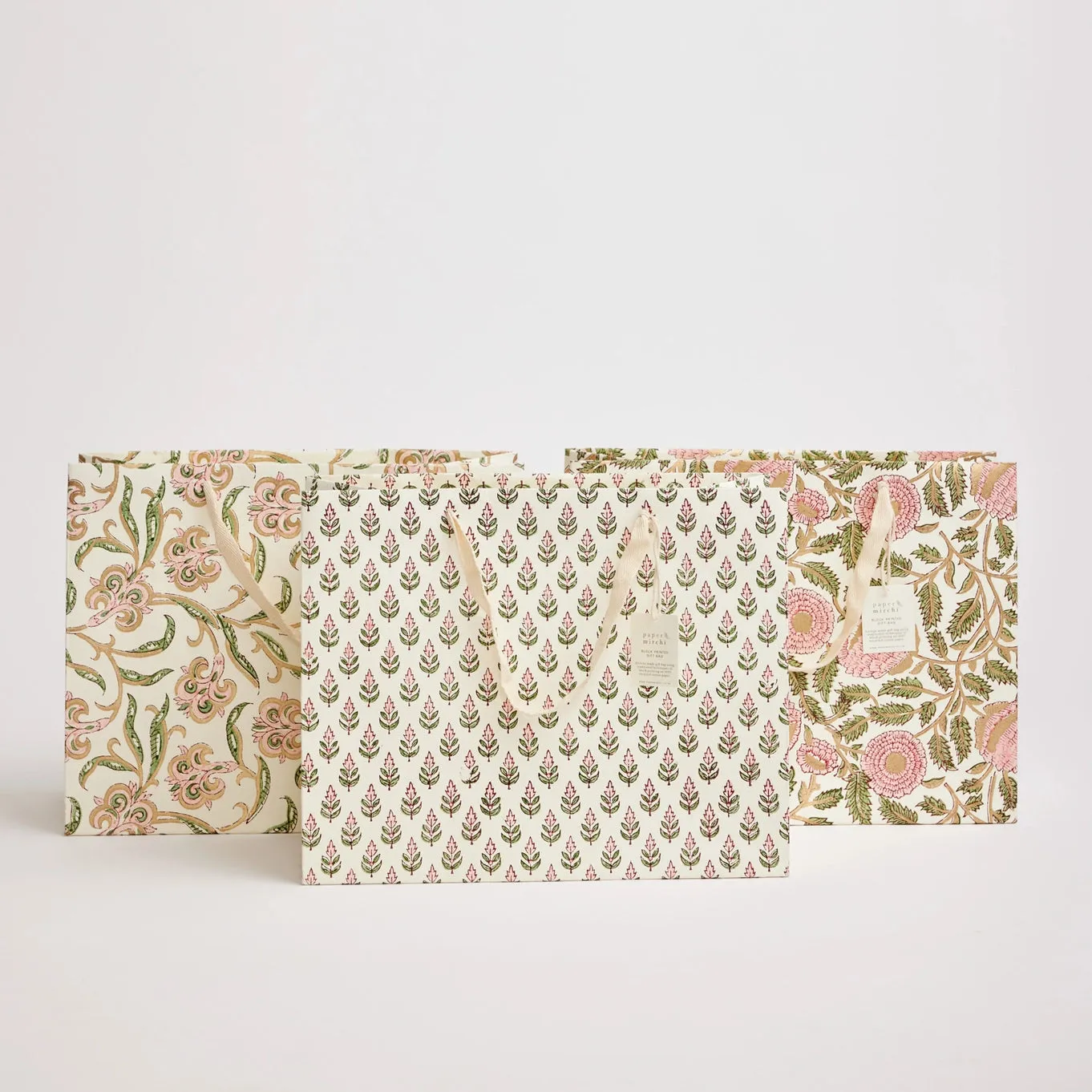 Hand Block Printed Gift Bags Blush - Large