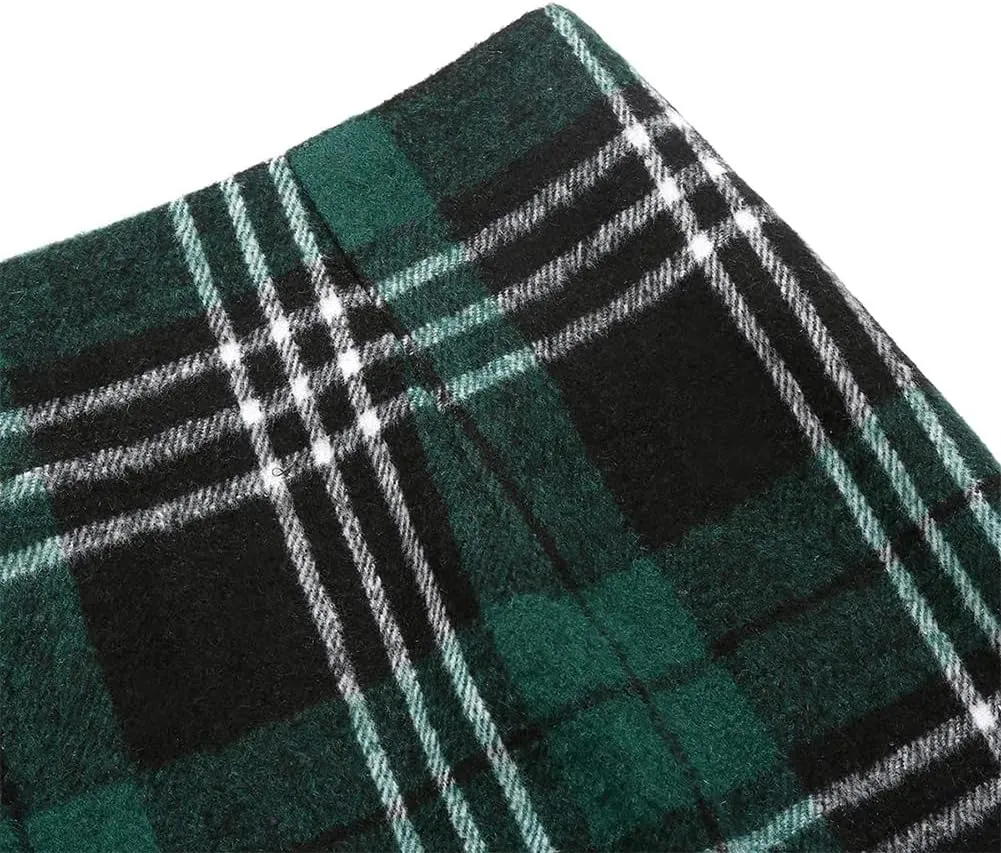 Kinghua Womens Wool Plaid Mini Skirt Fall Winter High Waisted Bodycon Pencil Skirt