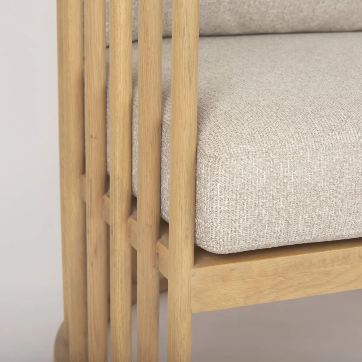 Kopari Accent Chair Beige Fabric | Light Brown Wood