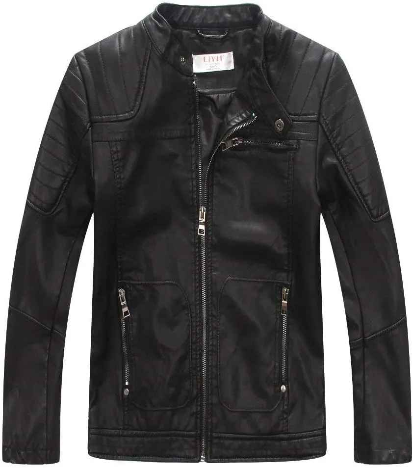 LJYH Boys' Faux Soft Leather Jackets Children Biker Outerwear Coats Black