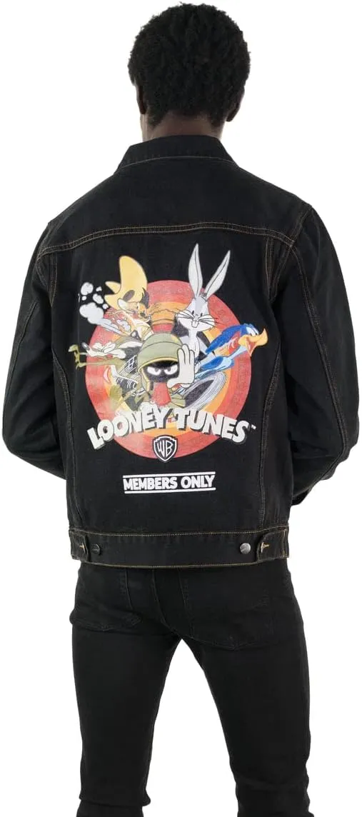 Members Only Men's Looney Tunes Denim Trucker Slim Fit Jacket