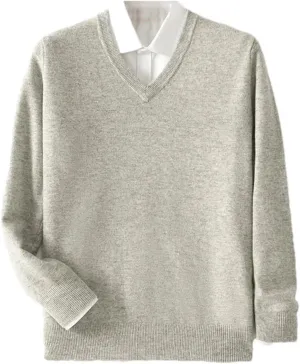 Men V- Neck Pullover Sweater Solid Merino Wool Knitwear Casual Basic Style Soft Warm Jumper Tops