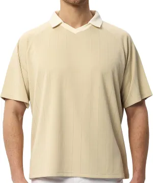 Men's Classic Contrast V-Neck Short Sleeve Shirt, Loose Fit Anti-Shrink Knit Pullover, Easy-Care Black/Beige