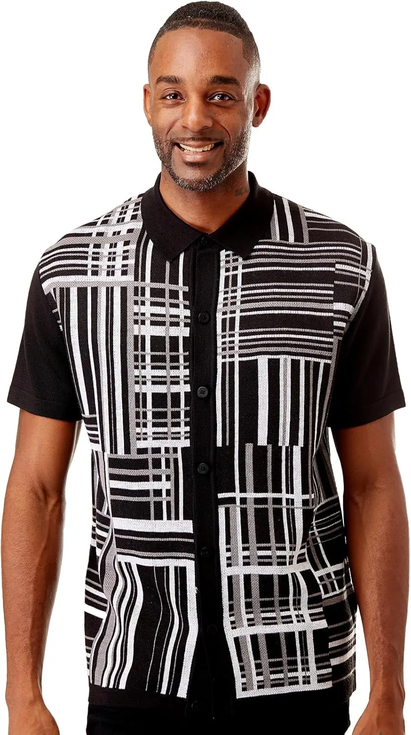 Mens Short Sleeve Knit Sports Shirt - Modern Polo Vintage Classics: Plaid Mix
