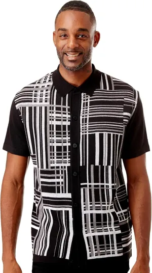 Mens Short Sleeve Knit Sports Shirt - Modern Polo Vintage Classics: Plaid Mix