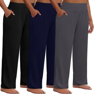 Neer 3 Pack Women Plus Size Wide Leg Yoga Pants High Waist Sweatpants Plus Size Palazzo Pants Lounge with Pockets(Black, Dark Grey, Navy Blue,4x-large)